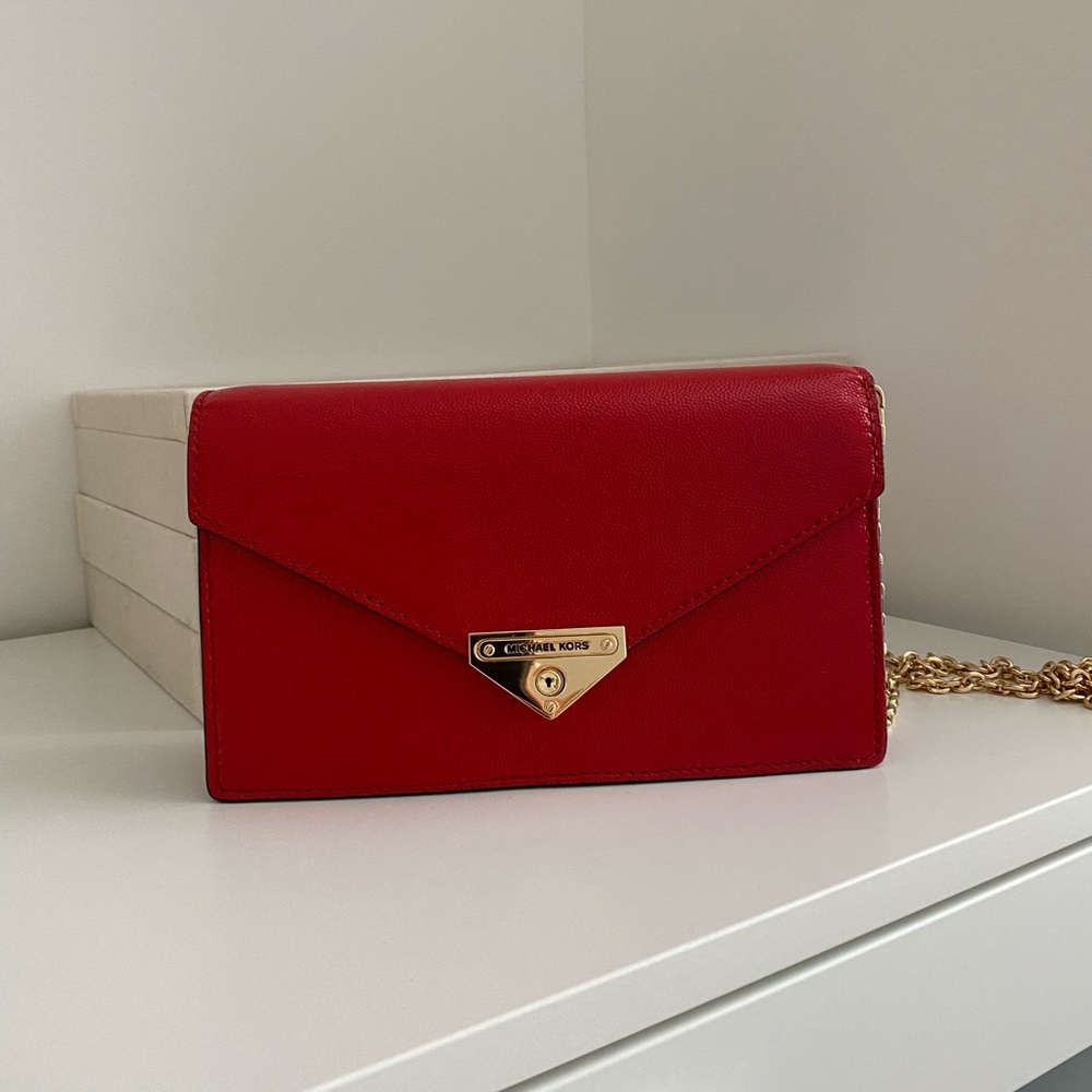 Michael Kors - red crossbody gold chain bag.